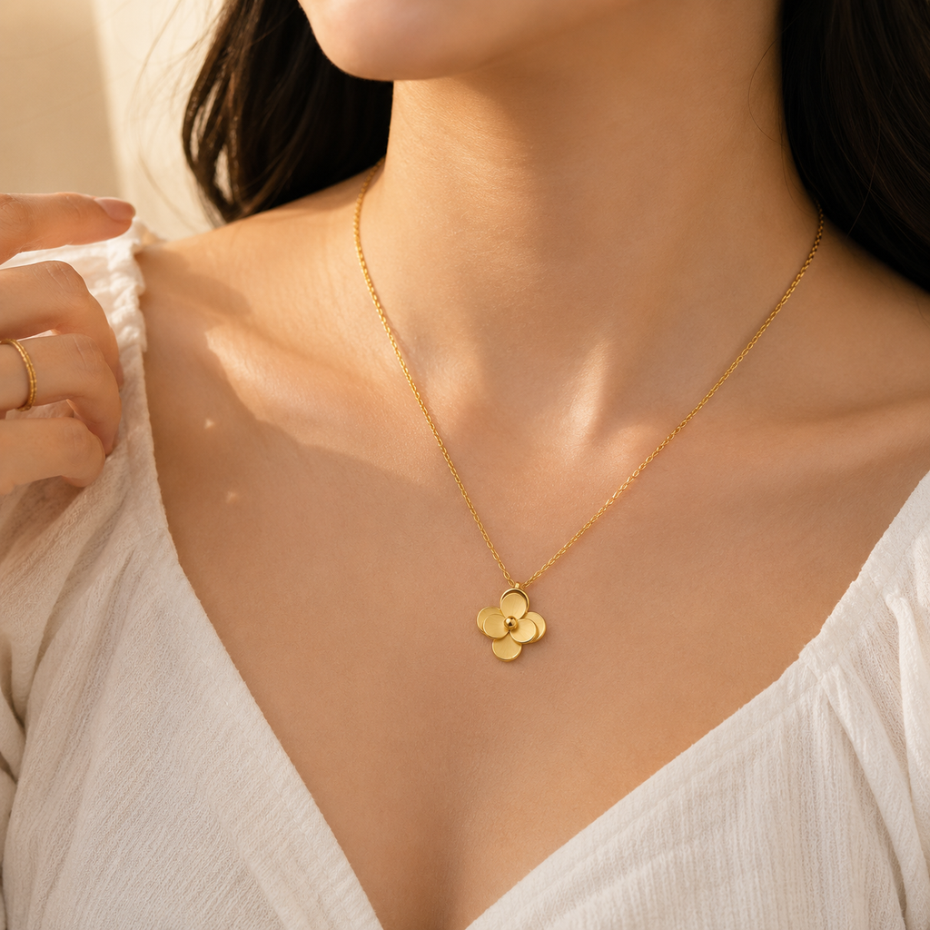 Vani Lustre Gold Floral Pendant Necklace | Stainless Steel Flower Necklace for Women