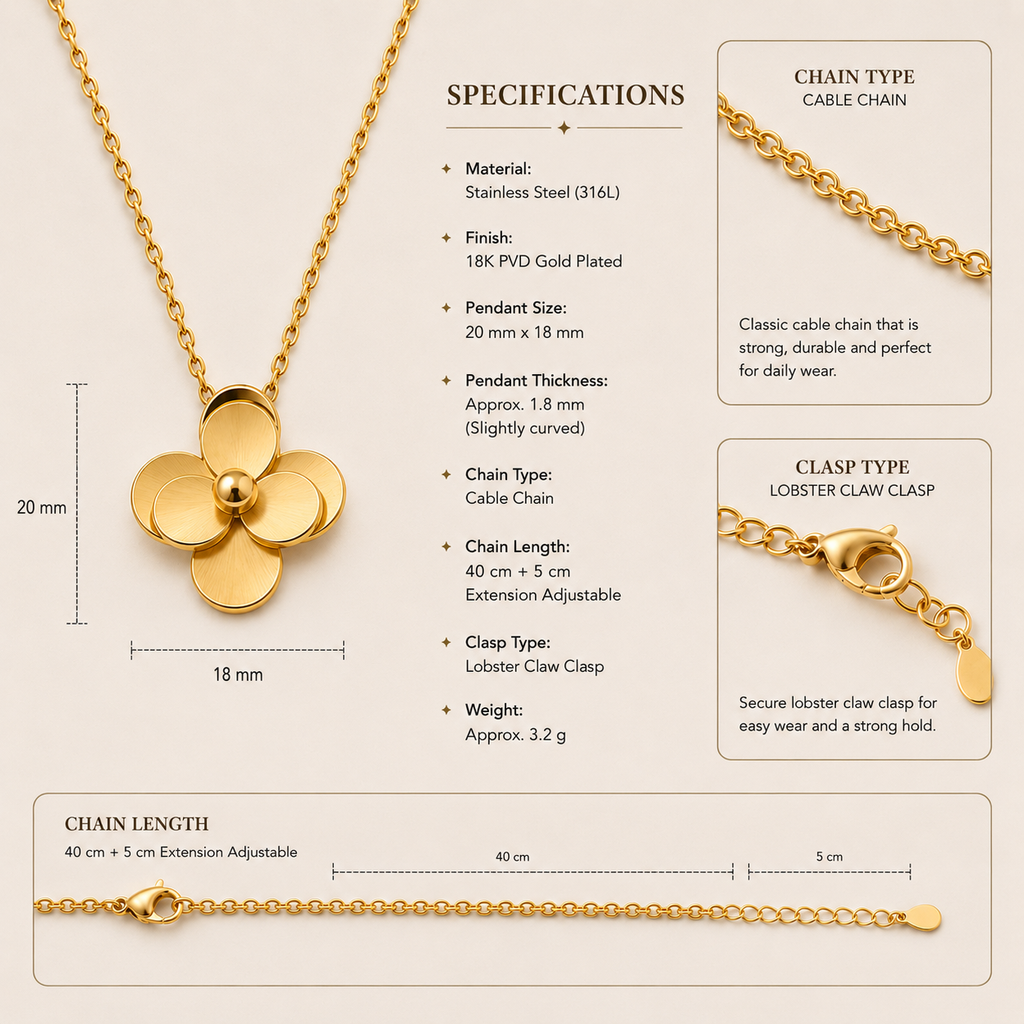 Vani Lustre Gold Floral Pendant Necklace | Stainless Steel Flower Necklace for Women