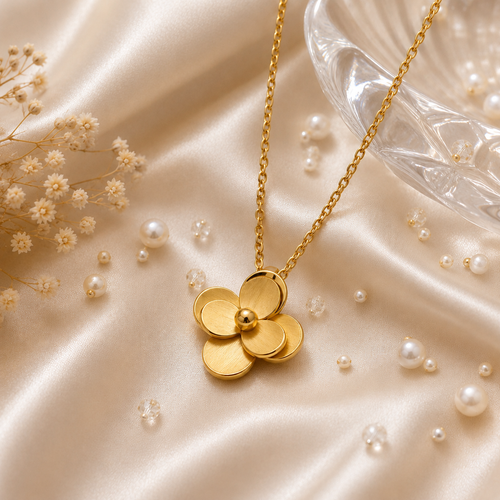 Vani Lustre Gold Floral Pendant Necklace | Stainless Steel Flower Necklace for Women