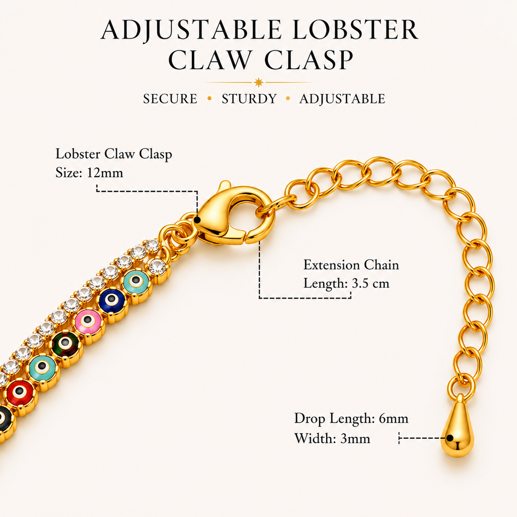 Vani Lustre Evil Eye Bracelet | Gold-Tone Adjustable Stainless Steel Bracelet for Women