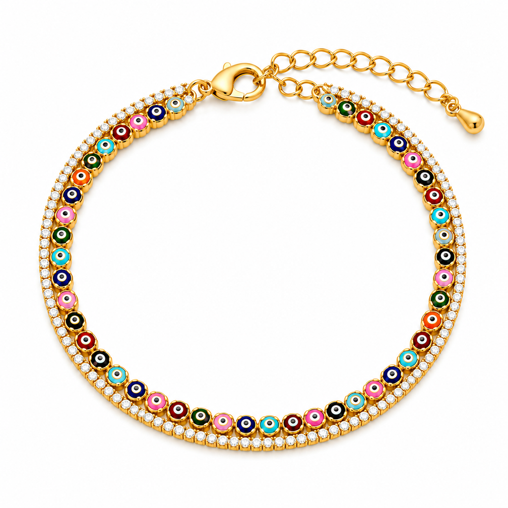 Vani Lustre Evil Eye Bracelet | Gold-Tone Adjustable Stainless Steel Bracelet for Women