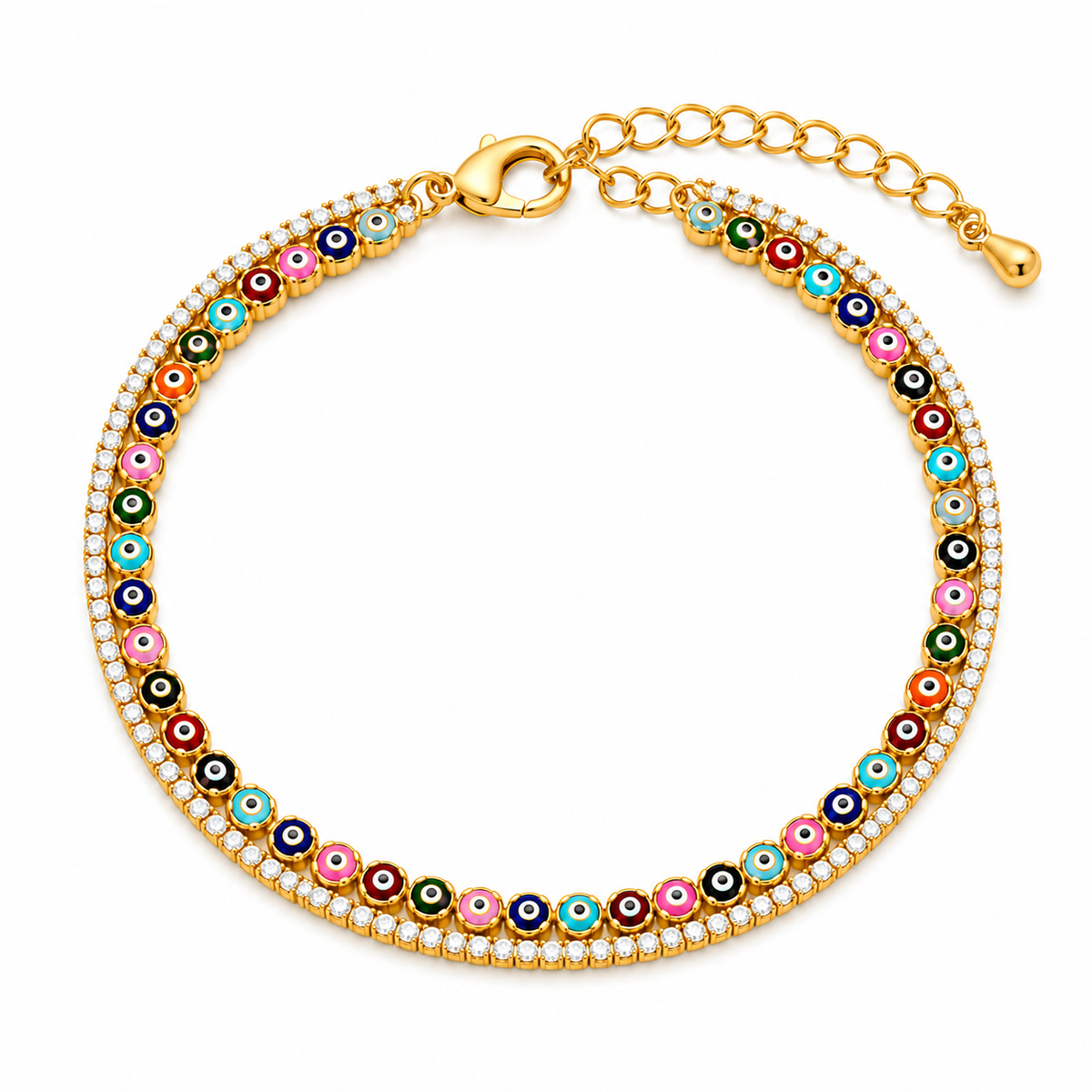 Vani Lustre Evil Eye Bracelet | Gold-Tone Adjustable Stainless Steel Bracelet for Women