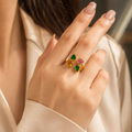 Vani Lustre Adjustable Heart Stone Ring | Gold-Tone Stainless Steel Ring for Women