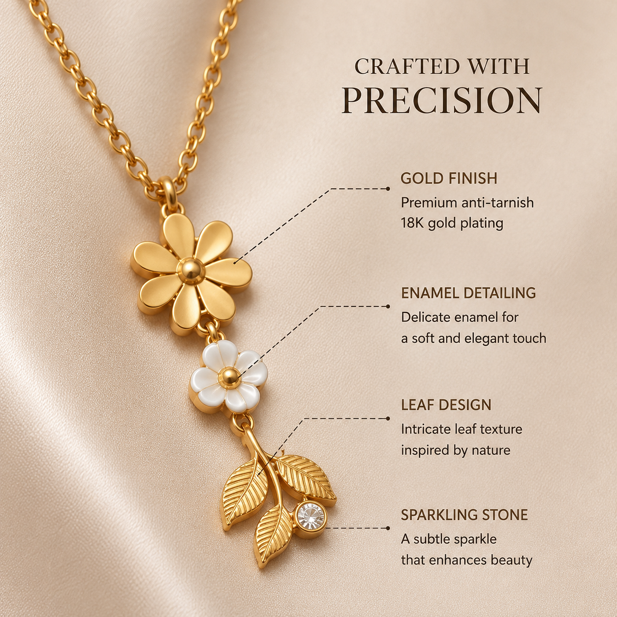 18K Gold Plated Floral Pendant Necklace