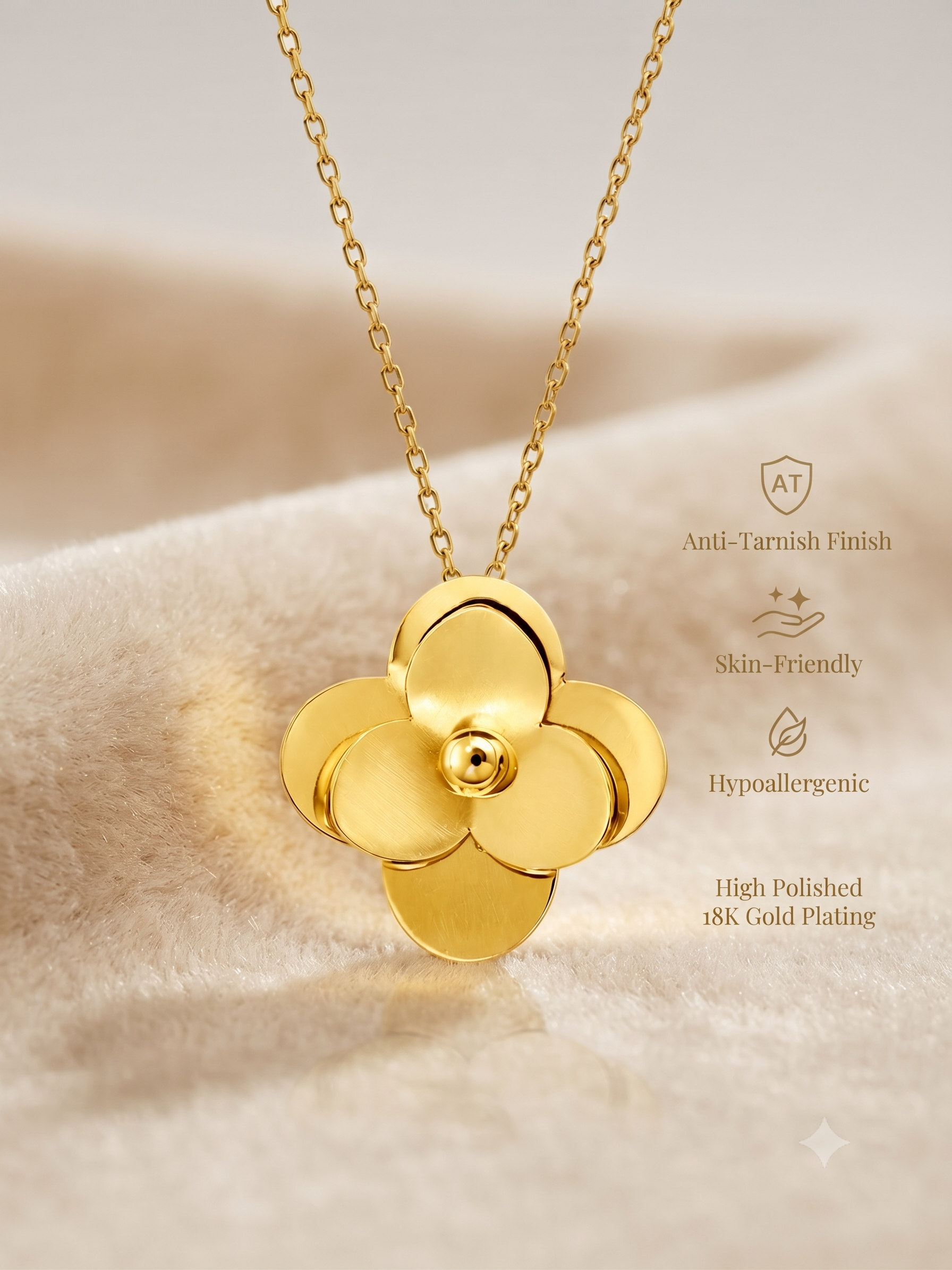 Vani Lustre Gold Floral Pendant Necklace | Stainless Steel Flower Necklace for Women